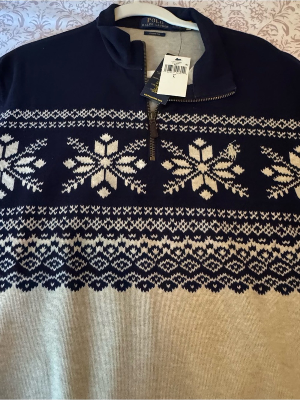 Polo by Ralph Lauren Navy and Cream Fair Isle Half-Zip Sweater